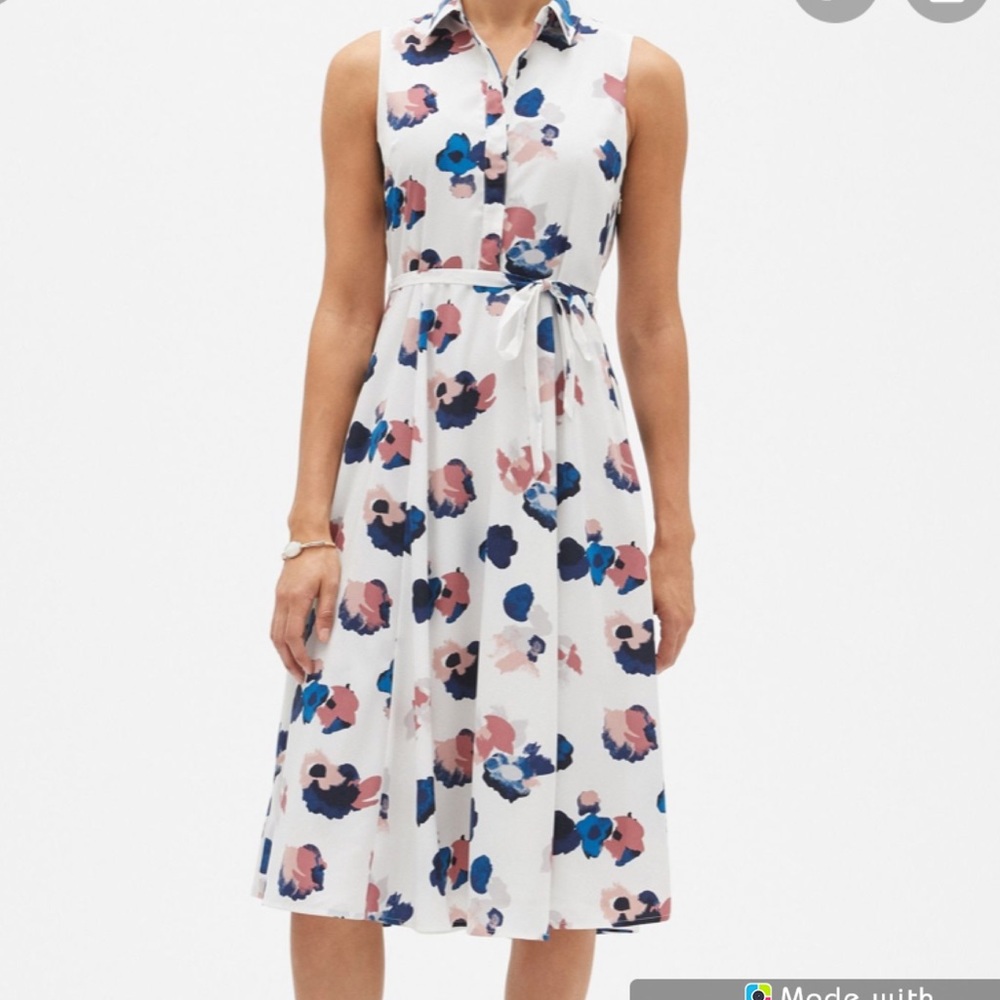 Banana Republic A-Line Printed Midi Button Dress
